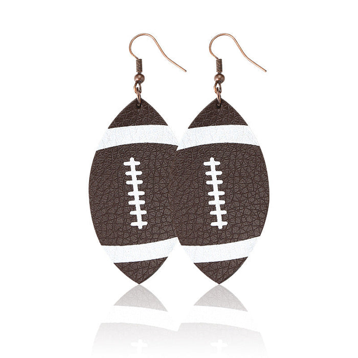 Wholesale Soccer Baseball Basketball Water Drop Leather Earrings MOQ≥2 JDC-ES-LK001