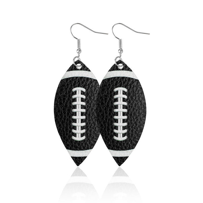 Wholesale Soccer Baseball Basketball Water Drop Leather Earrings MOQ≥2 JDC-ES-LK001