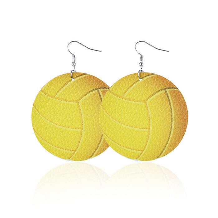 Wholesale Soccer Baseball Basketball Water Drop Leather Earrings MOQ≥2 JDC-ES-LK001