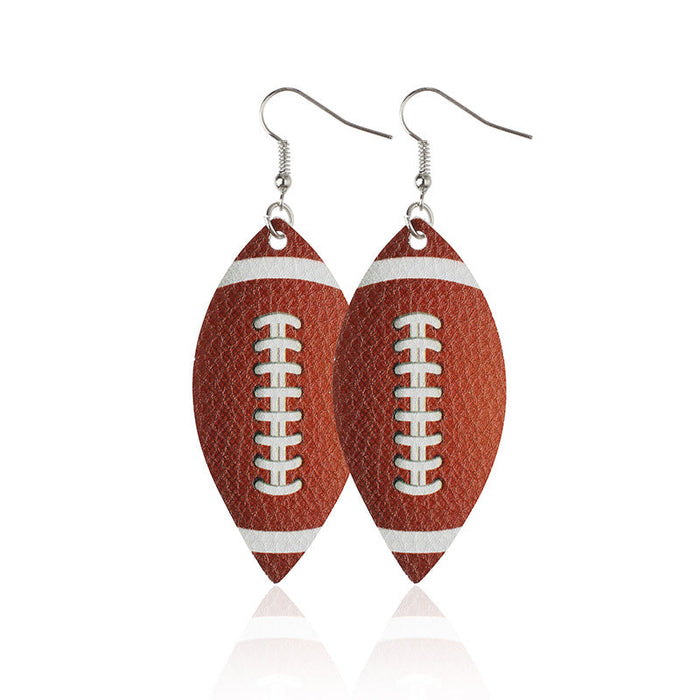 Wholesale Soccer Baseball Basketball Water Drop Leather Earrings MOQ≥2 JDC-ES-LK001