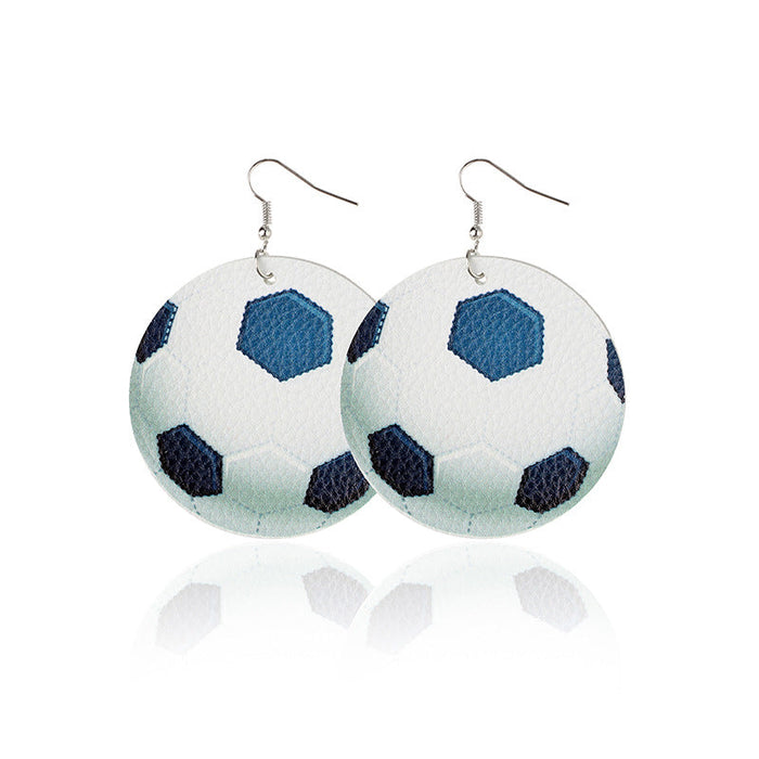 Wholesale Soccer Baseball Basketball Water Drop Leather Earrings MOQ≥2 JDC-ES-LK001