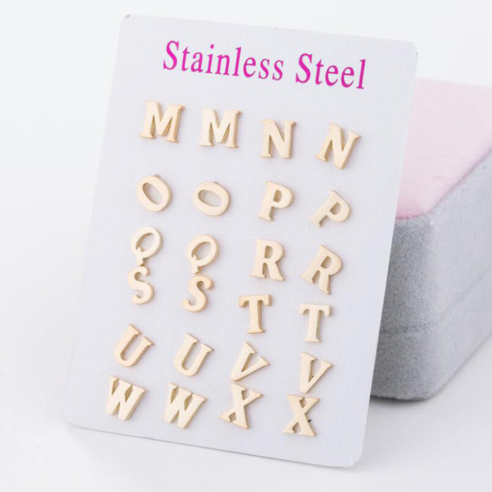 Wholesale Titanium Steel 26 Letter Earrings JDC-ES-SS017