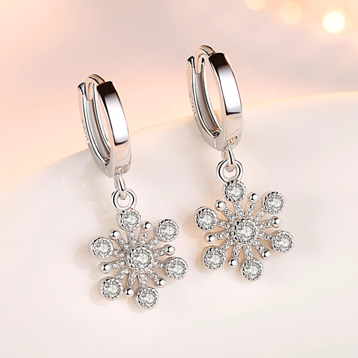 Wholesale Earrings Copper Zircon Snowflake Long JDC-ES-WeiH027