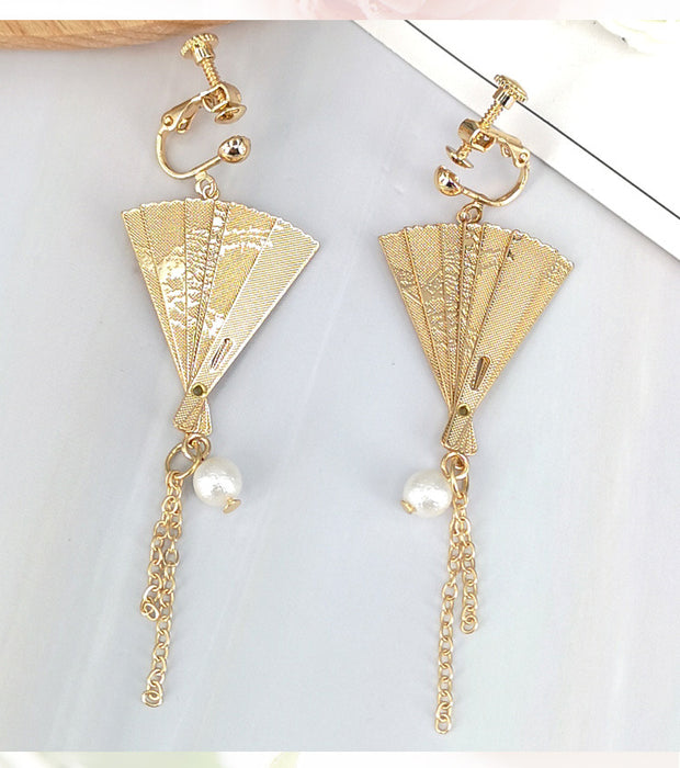 Wholesale Earrings Alloy Foldable Fan Tassels JDC-ES-Baolai010