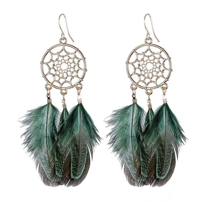 Jewelry WholesaleWholesale Alloy Boho Feather Dreamcatcher Earrings JDC-ES-Daiq033 Earrings 黛茜 %variant_option1% %variant_option2% %variant_option3%  Factory Price JoyasDeChina Joyas De China