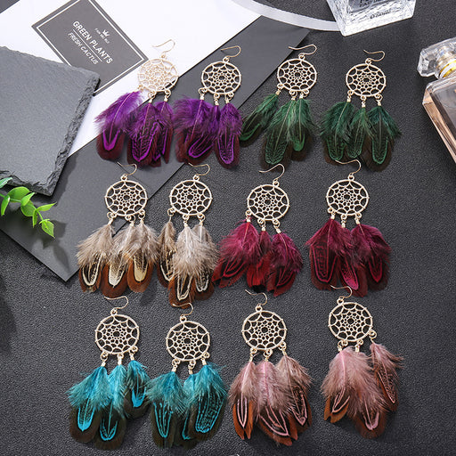 Jewelry WholesaleWholesale Alloy Boho Feather Dreamcatcher Earrings JDC-ES-Daiq033 Earrings 黛茜 %variant_option1% %variant_option2% %variant_option3%  Factory Price JoyasDeChina Joyas De China