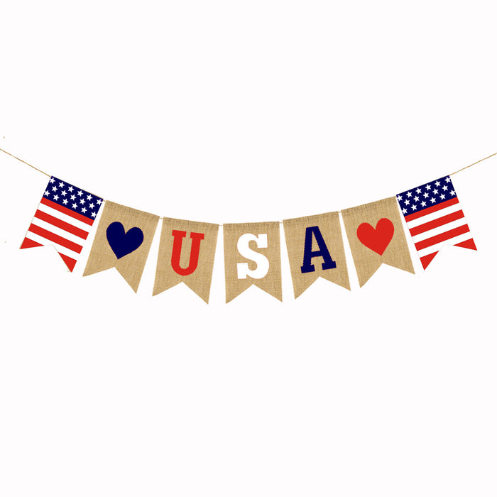 Wholesale 4th of July American National Day Party Pull Flower Flags Independence Day Burlap Swallowtail Flags MOQ≥10 JDC-OS-Daifei001