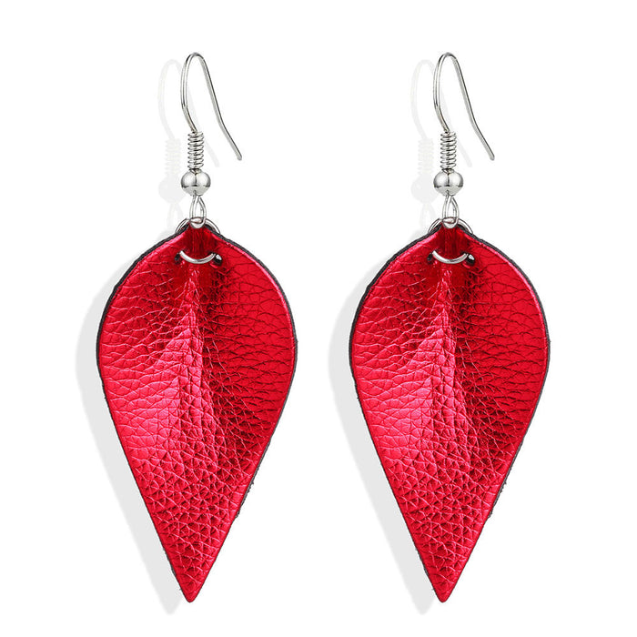 Wholesale double sided pu leather leaf leather earrings MOQ≥2 JDC-ES-Zhongn003