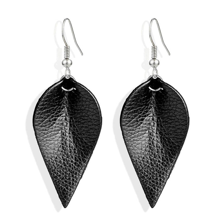 Wholesale double sided pu leather leaf leather earrings MOQ≥2 JDC-ES-Zhongn003