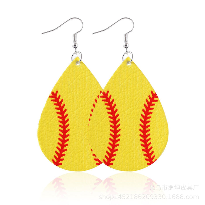 Wholesale Soccer Baseball Basketball Water Drop Leather Earrings MOQ≥2 JDC-ES-LK001