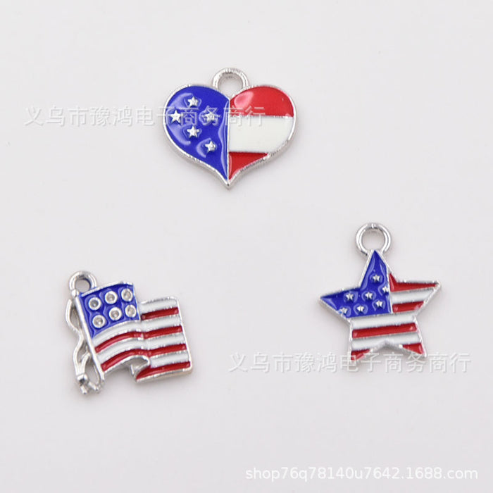 Wholesale 4th of July alloy heart pentagram independence day flag diy custom keychain JDC-KC-YuH001