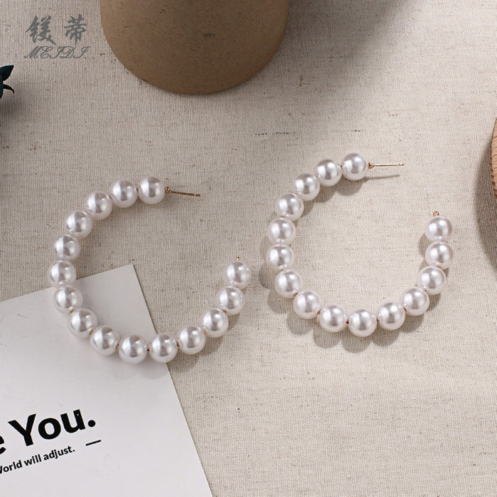 Wholesale pearl earrings temperament personality pearl large hoop earrings JDC-ES-Qiandi010