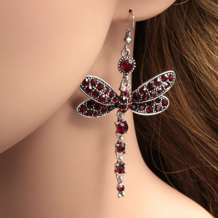 Wholesale Crystal Dragonfly Full Diamond Alloy Earrings MOQ≥2 JDC-ES-ConD001