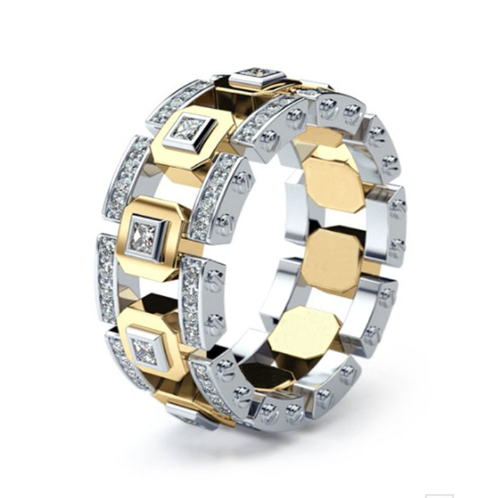 Wholesale Full Diamond 925 Silver Plated 14k Gold Alloy Ring JDC-RS-Sanj047