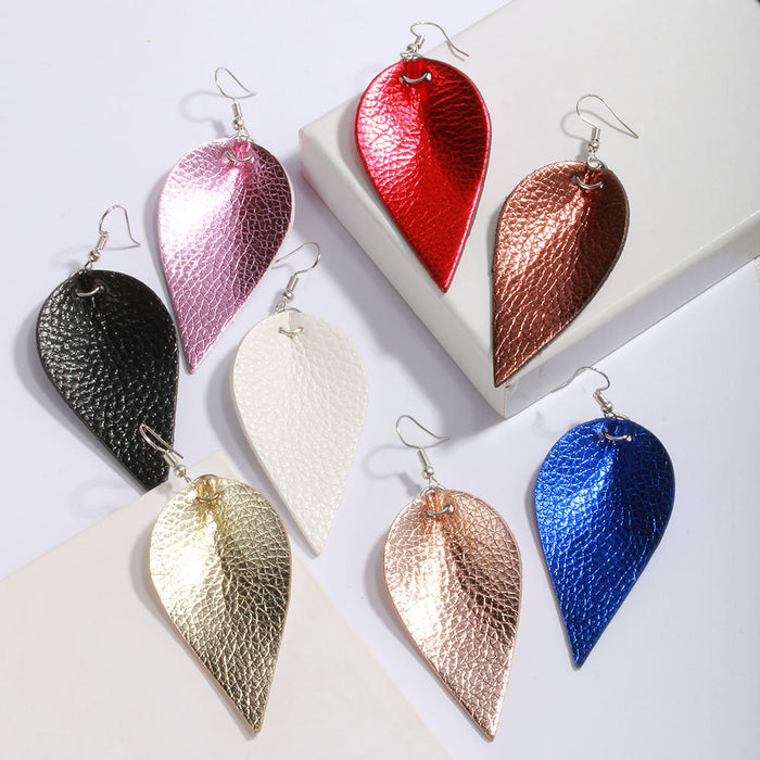 Wholesale double sided pu leather leaf leather earrings MOQ≥2 JDC-ES-Zhongn003