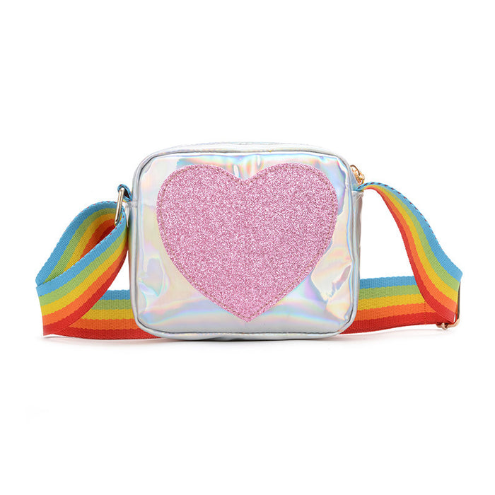 Wholesale Children's Bag Laser Patent Leather Sequin Small Square Bag Rainbow Wide Shoulder JDC-SD-Xinda007