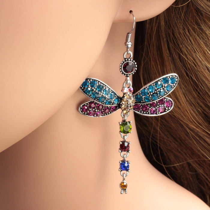 Wholesale Crystal Dragonfly Full Diamond Alloy Earrings MOQ≥2 JDC-ES-ConD001