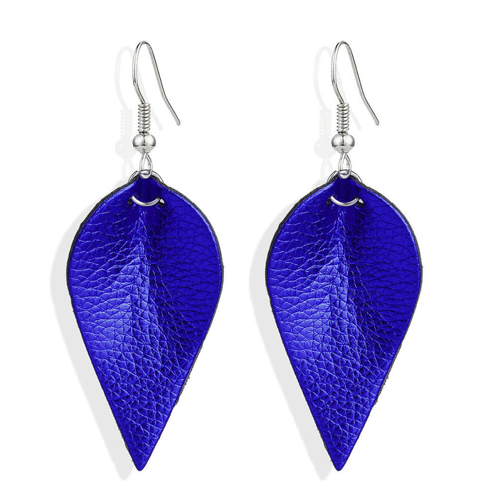 Wholesale double sided pu leather leaf leather earrings MOQ≥2 JDC-ES-Zhongn003