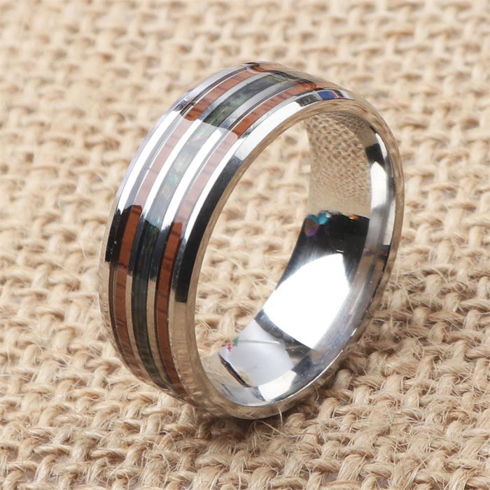 Wholesale Rings Stainless Steel Opal Wood Grain Three Line Stripes MOQ≥2 JDC-RS-HuH007