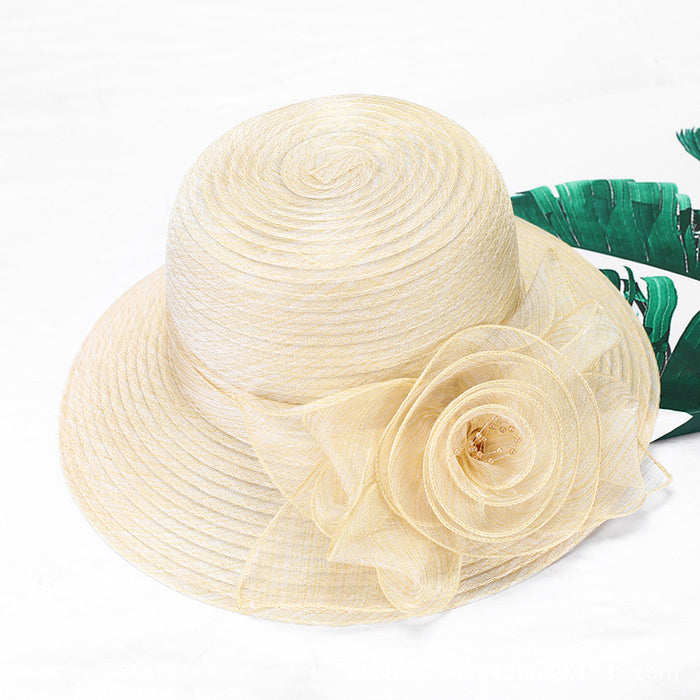 Jewelry WholesaleWholesale Organza Flower Sunscreen Straw Hat JDC-FH-CGuan002 Fashionhat 诚冠 %variant_option1% %variant_option2% %variant_option3%  Factory Price JoyasDeChina Joyas De China