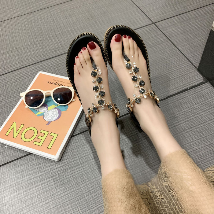 Wholesale women's flat thong rhinestone sandals JDC-SD-GuangC001