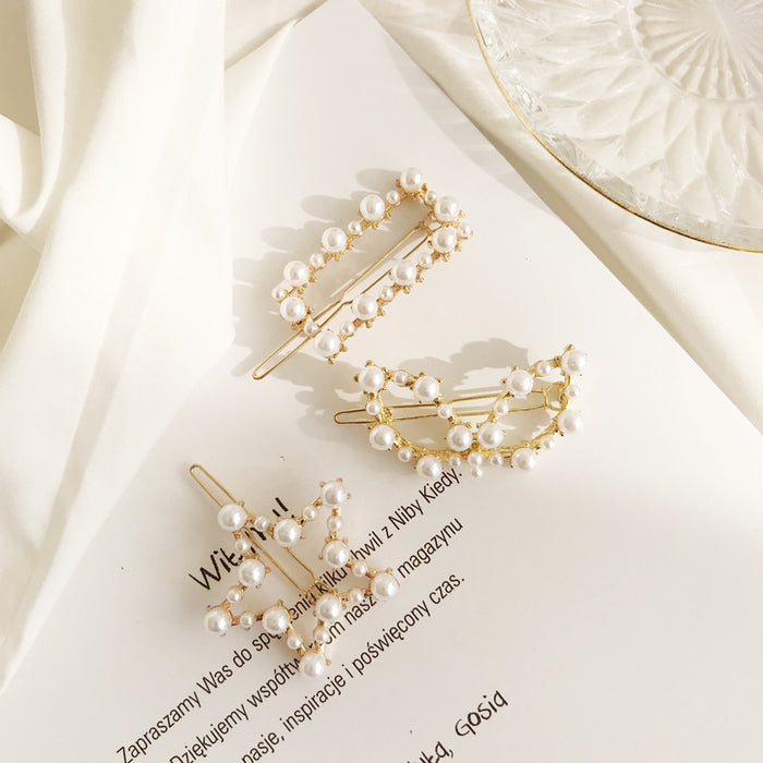 Wholesale sweet hairpin geometric pearl duckbill clip JDC-HC-D109