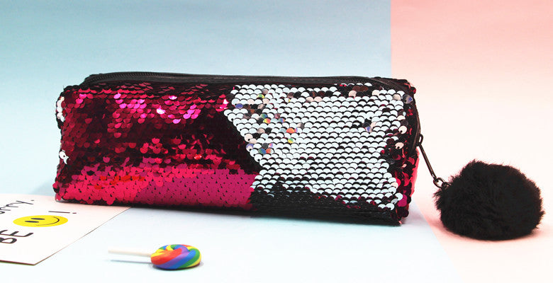 Wholesale Pencil Bags Acrylic Fur Balls Two Tone Sequins JDC-PB-Donglej007