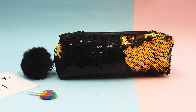 Wholesale Pencil Bags Acrylic Fur Balls Two Tone Sequins JDC-PB-Donglej007