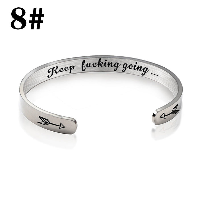 Wholesale Stainless Steel C Shape Opening Inspirational Fucking Going Bracelet JDC-BT-HuH001