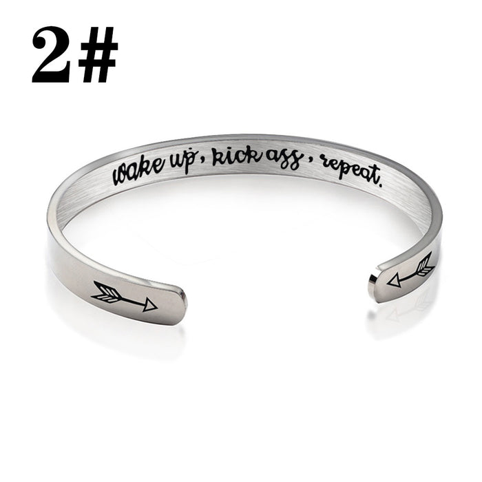 Wholesale Stainless Steel C Shape Opening Inspirational Fucking Going Bracelet JDC-BT-HuH001