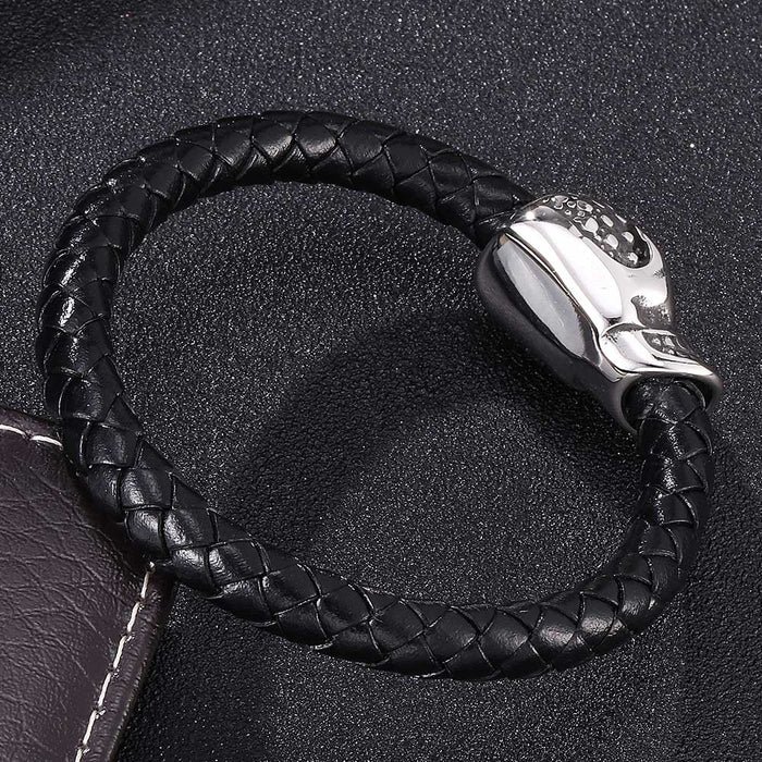 Jewelry WholesaleWholesale Leather Stainless Steel Skull Bracelet JDC-BT-RShen021 Bracelet 日盛 %variant_option1% %variant_option2% %variant_option3%  Factory Price JoyasDeChina Joyas De China