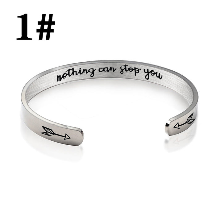 Wholesale Stainless Steel C Shape Opening Inspirational Fucking Going Bracelet JDC-BT-HuH001