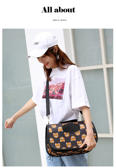 Wholesale Shoulder Bag Oxford Cloth Cute Print Pet Bag Crossbody Folding JDC-SD-Aishang009