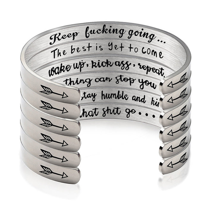 Wholesale Stainless Steel C Shape Opening Inspirational Fucking Going Bracelet JDC-BT-HuH001