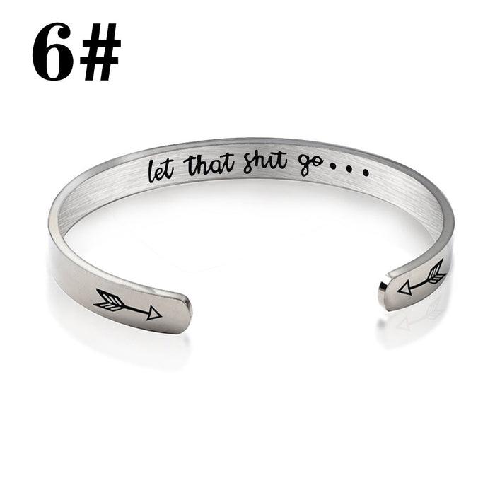 Wholesale Stainless Steel C Shape Opening Inspirational Fucking Going Bracelet JDC-BT-HuH001