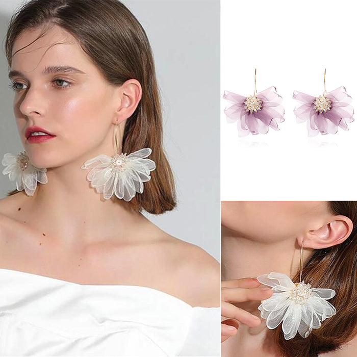 Wholesale Exaggerated Lace Floral Fabric Earrings MOQ≥2 JDC-ES-Yir018