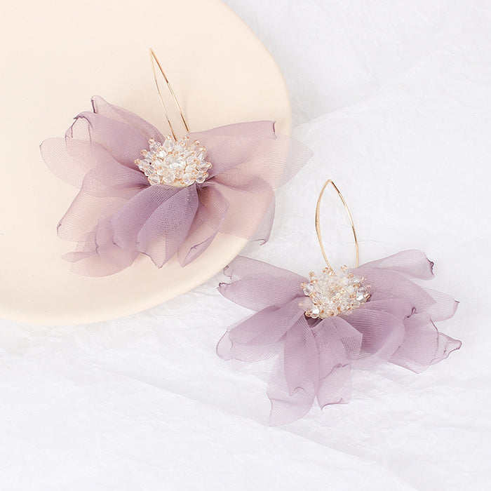 Wholesale Exaggerated Lace Floral Fabric Earrings MOQ≥2 JDC-ES-Yir018