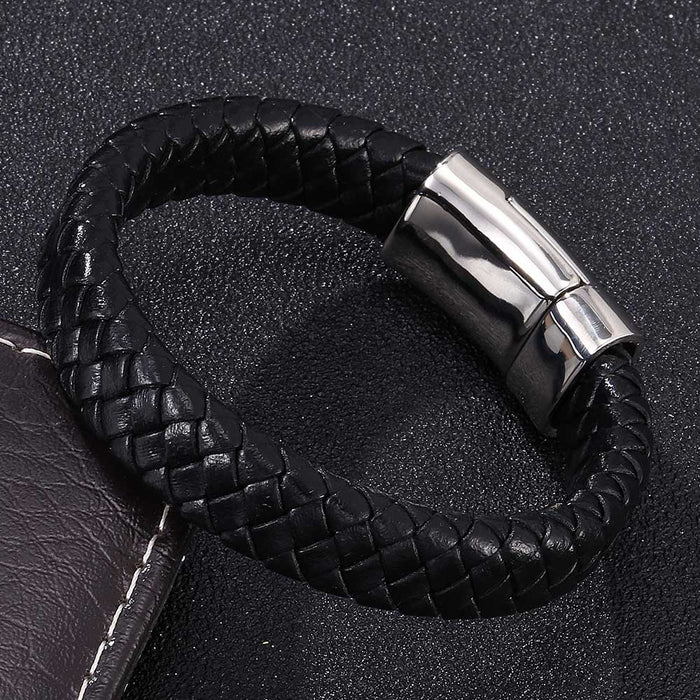 Jewelry WholesaleWholesale Men's Genuine Leather Rabbit Stainless Steel Magnet Buckle Bracelet JDC-BT-RShen033 Bracelet 日盛 %variant_option1% %variant_option2% %variant_option3%  Factory Price JoyasDeChina Joyas De China