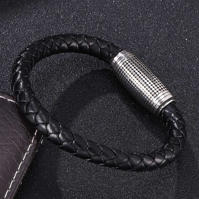 Jewelry WholesaleWholesale Braided Magnetic Leather Stainless Steel Gypsophila Bracelet JDC-BT-RShen007 Bracelet 日盛 %variant_option1% %variant_option2% %variant_option3%  Factory Price JoyasDeChina Joyas De China