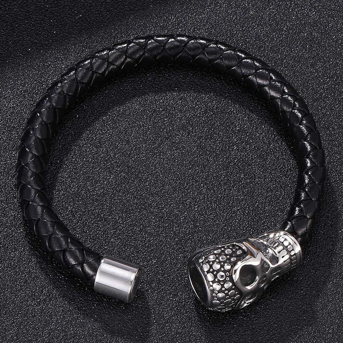 Jewelry WholesaleWholesale Leather Stainless Steel Skull Bracelet JDC-BT-RShen021 Bracelet 日盛 %variant_option1% %variant_option2% %variant_option3%  Factory Price JoyasDeChina Joyas De China