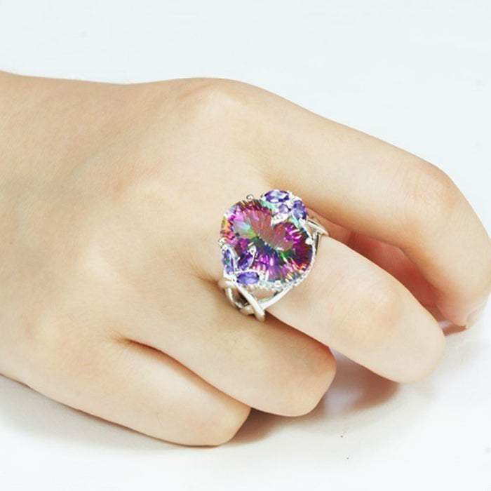 Wholesale Rainbow Zircon Alloy Rings JDC-RS-QiK021