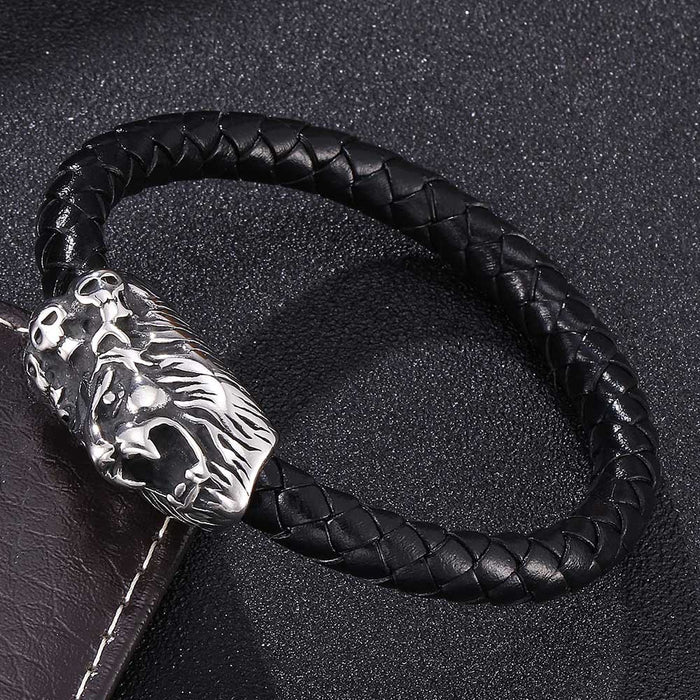 Jewelry WholesaleWholesale Leather Braided Lion Stainless Steel Bracelet JDC-BT-RShen028 Bracelet 日盛 %variant_option1% %variant_option2% %variant_option3%  Factory Price JoyasDeChina Joyas De China