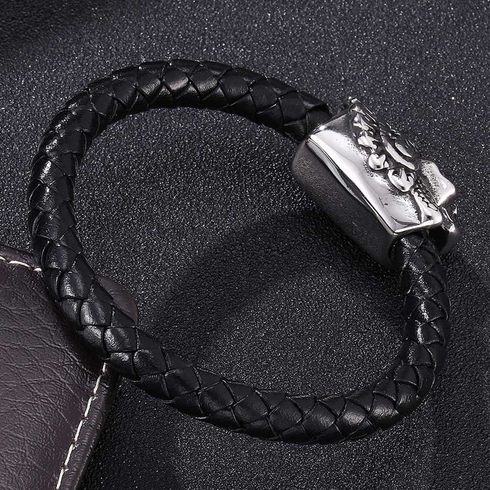 Jewelry WholesaleWholesale Braided Leather Stainless Steel Magnetic Buckle Indian Head Bracelet JDC-BT-RShen012 Bracelet 日盛 %variant_option1% %variant_option2% %variant_option3%  Factory Price JoyasDeChina Joyas De China