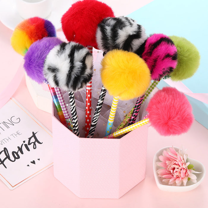 Wholesale Ballpoint Pen PP Plush Cloth Multicolor Fur Ball Gel Pen MOQ≥2 JDC-BP-HYT002