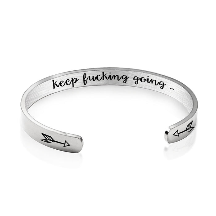 Wholesale Stainless Steel C Shape Opening Inspirational Fucking Going Bracelet JDC-BT-HuH001