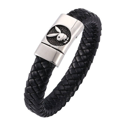 Jewelry WholesaleWholesale Men's Genuine Leather Rabbit Stainless Steel Magnet Buckle Bracelet JDC-BT-RShen033 Bracelet 日盛 %variant_option1% %variant_option2% %variant_option3%  Factory Price JoyasDeChina Joyas De China