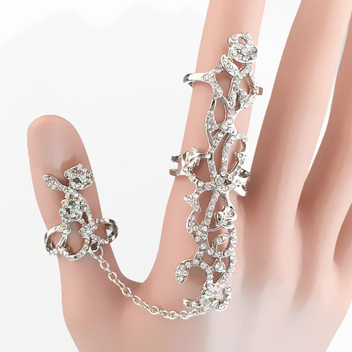 Wholesale Rose Flower Rhinestone Alloy Adjustable Ring JDC-RS-QiF003