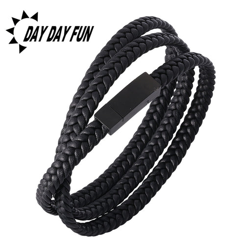 Jewelry WholesaleWholesale punk rock style vintage double leather stainless steel bracelet JDC-BT-RShen005 Bracelet 日盛 %variant_option1% %variant_option2% %variant_option3%  Factory Price JoyasDeChina Joyas De China