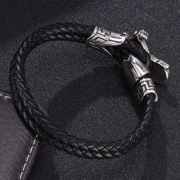 Jewelry WholesaleWholesale Stainless Steel Leather Men Genuine Leather Braided Motorcycle Bracelet JDC-BT-RShen027 Bracelet 日盛 %variant_option1% %variant_option2% %variant_option3%  Factory Price JoyasDeChina Joyas De China