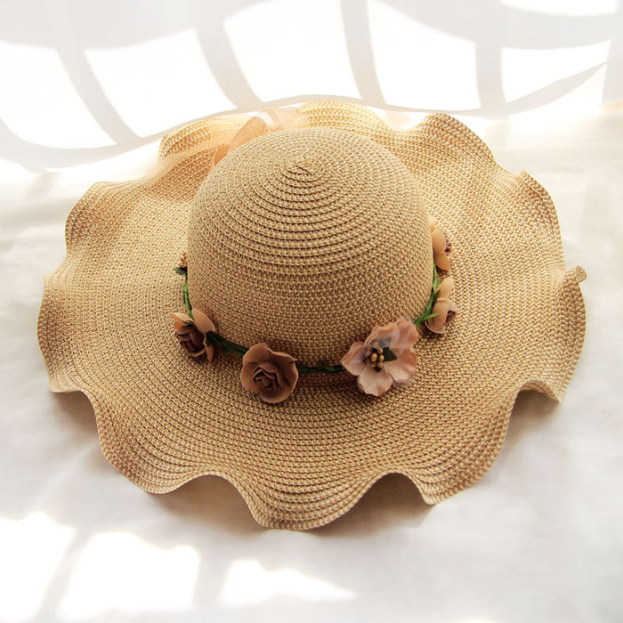 Wholesale Wavy Wreath Big Brim Straw Woven Sun Hat MOQ≥3 JDC-FH-BeX002